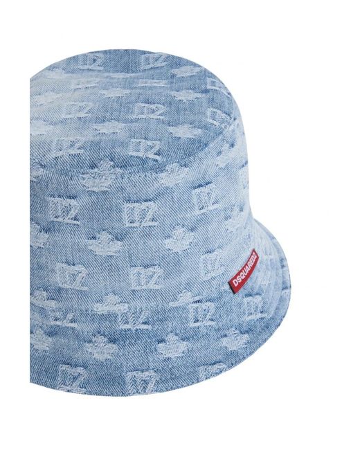 DSquared² Blue D2 Monogram Bucket Hat for men