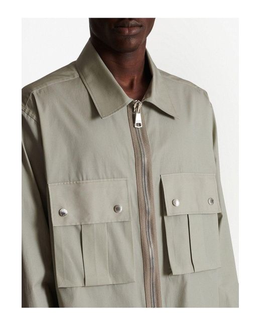 Balmain Natural Desert Zipped Overshirt Sage Green for men
