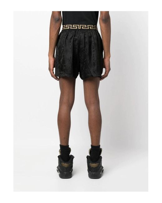 Versace Black Greca Waistband Shorts for men