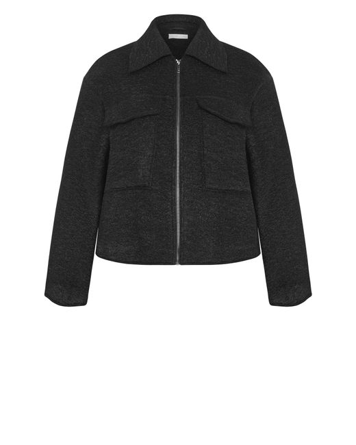 City Chic Black Plus Size Boucle Zip Front Jacket