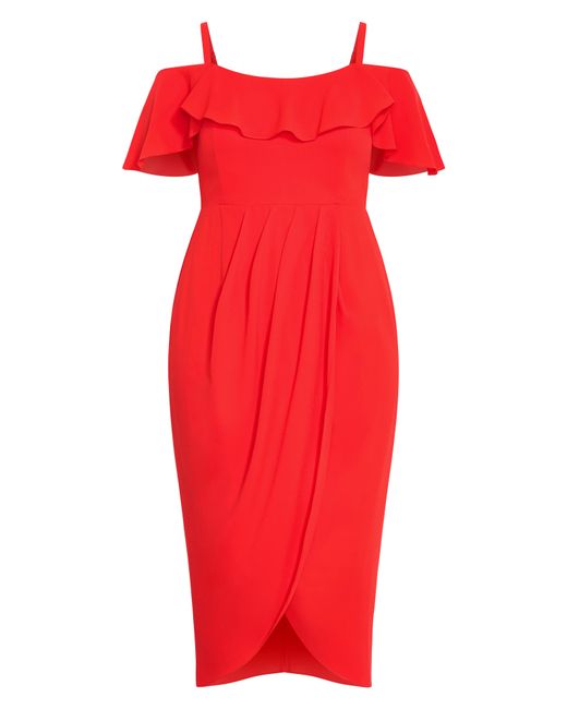 City Chic Red Plus Size Flirtation Drape Midi Dress