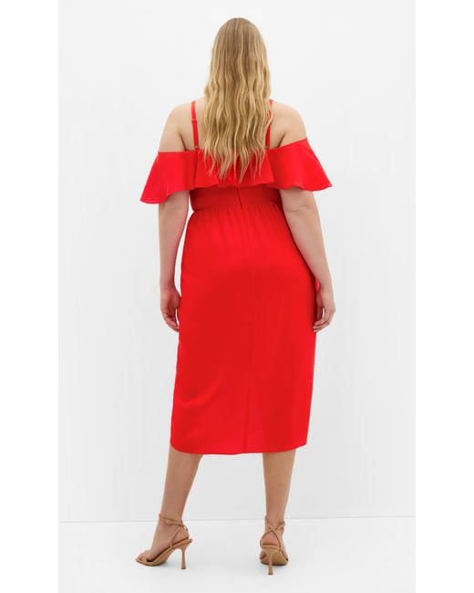 City Chic Red Plus Size Flirtation Drape Midi Dress