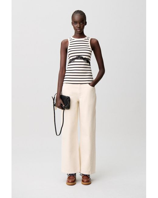 Claudie Pierlot White Breton Stripe Lace Cotton T-Shirt