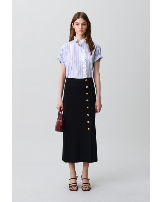 Claudie Pierlot White Fitted Knitted Midi Skirt