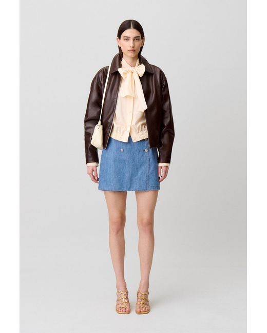 Claudie Pierlot Blue Pussy-Bow Poplin Blouse