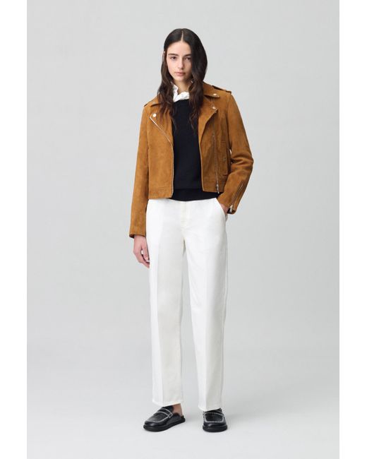Veste Perfecto Cuir Suède Claudie Pierlot en coloris Natural