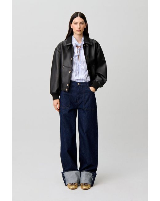 Claudie Pierlot Blue Wide-Leg Jeans Embroidered Cuffs