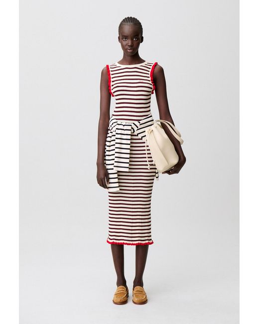 Claudie Pierlot White Striped Ruffled Knit Dress