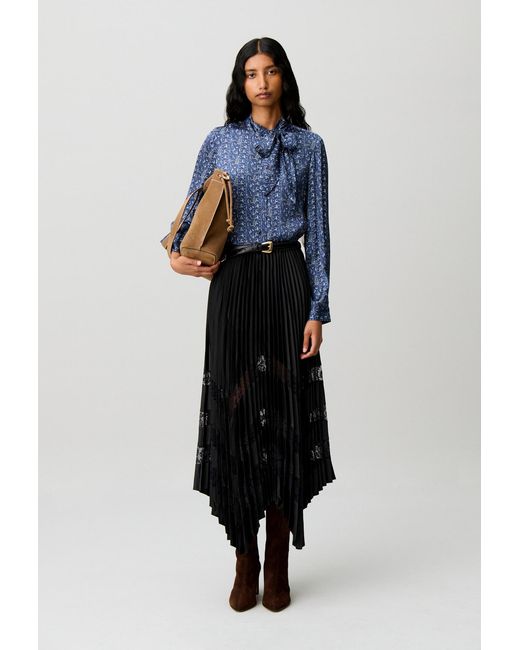 Claudie Pierlot Black Pleated Satin And Lace Skirt