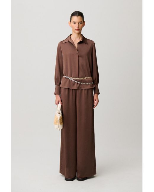 Claudie Pierlot Brown Collared Flowy Blouse