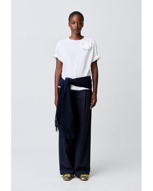 Claudie Pierlot White Tonal Floral Jersey T-Shirt