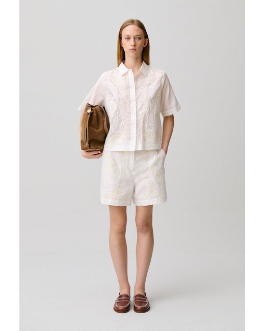 Claudie Pierlot White Embroidered Cotton Ramie Shorts