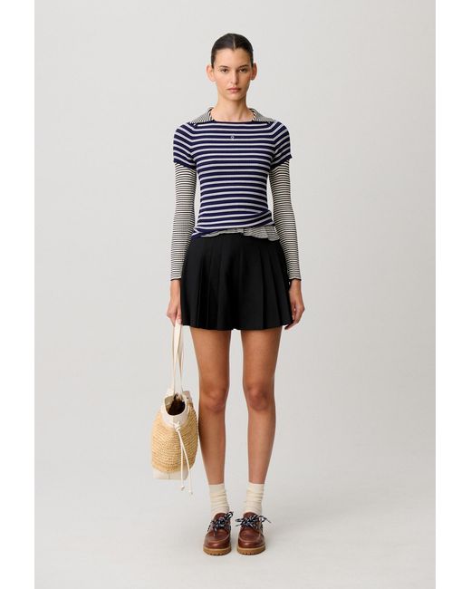 Claudie Pierlot Blue Flared Pleated Shorts