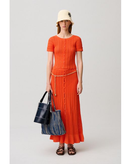Claudie Pierlot Red Short-Sleeved Crochet Top