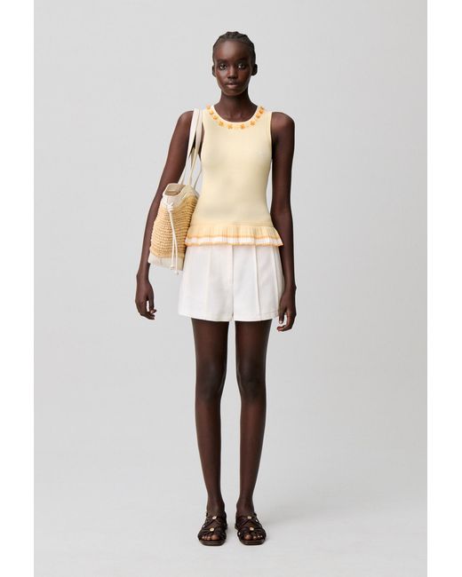 Claudie Pierlot White Floral Knit Crew Neck Top