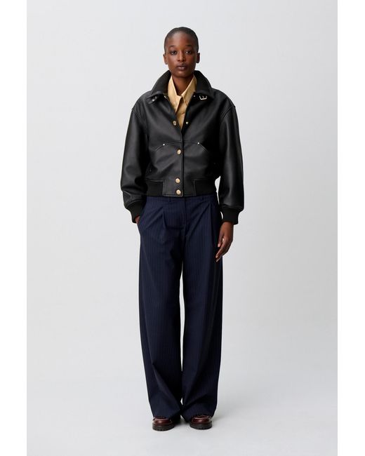 Claudie Pierlot Blue Leather Bomber Jacket