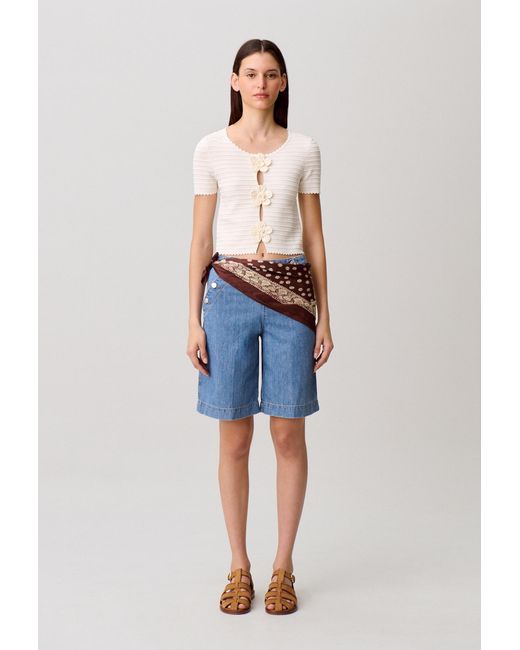 Claudie Pierlot Blue Striped Short-Sleeved Jumper