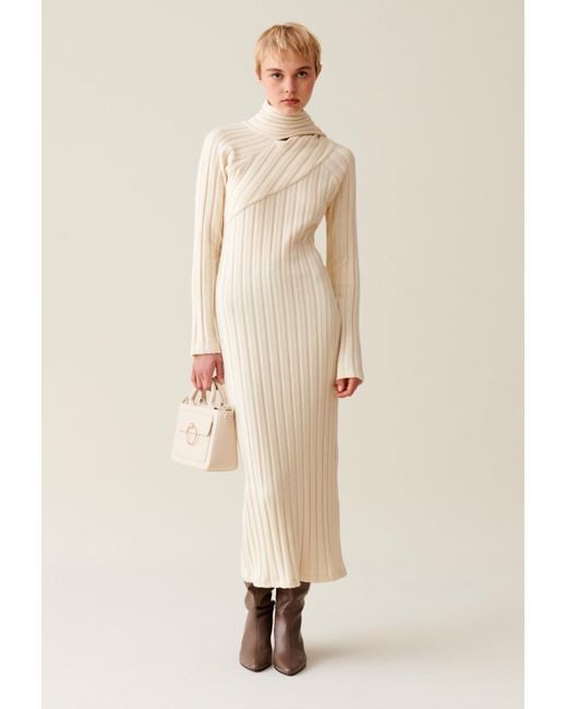 Robe Longue Maille Echarpe A Nouer Claudie Pierlot en coloris Neutre Lyst