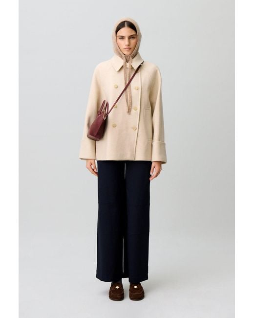 Claudie Pierlot Natural Short Peacoat With Shirt Collar