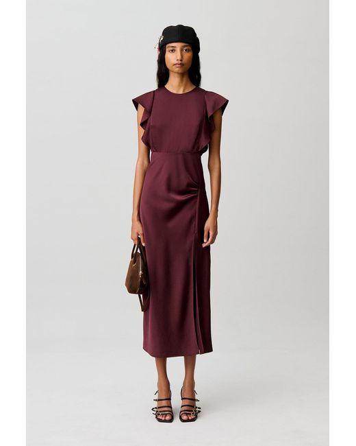 Claudie Pierlot Red Slit Satin Maxi Dress