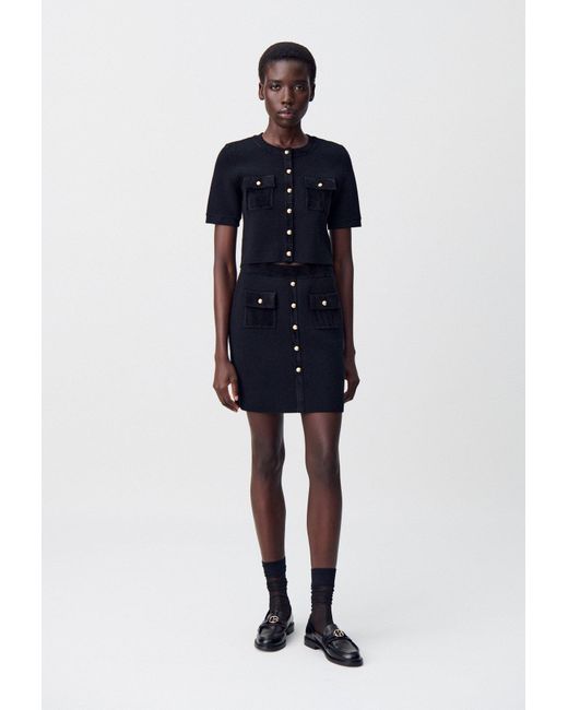 Claudie Pierlot Blue Strickjacke Aus Samtstrick