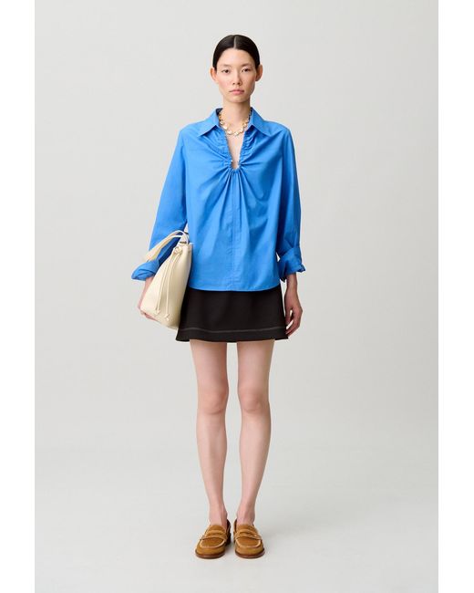 Claudie Pierlot Blue Wide V-Neck Blouse