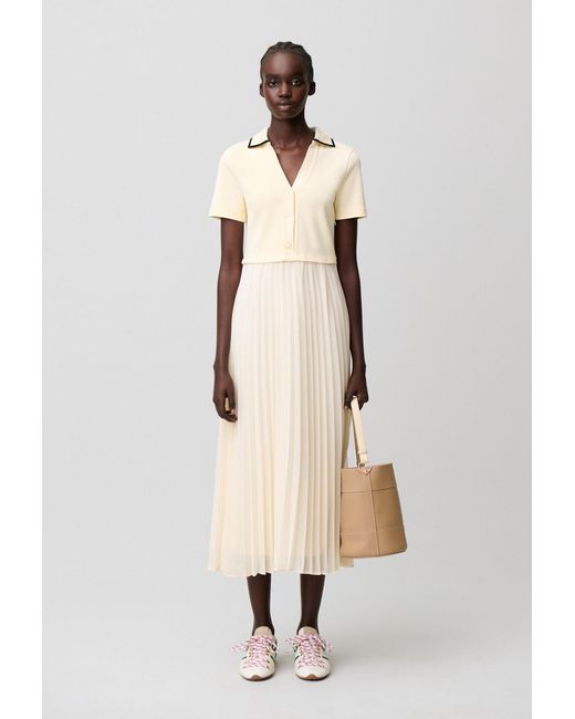 Claudie Pierlot Natural Trompe-L'Ail Bi-Material Dress