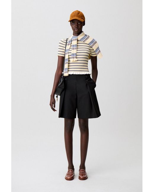 Claudie Pierlot White Striped Ruffle Top