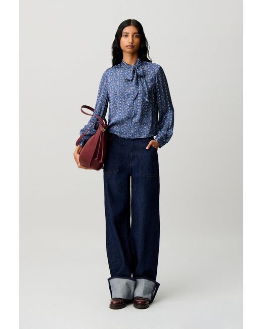 Claudie Pierlot Blue Printed Pussy-Bow Shirt