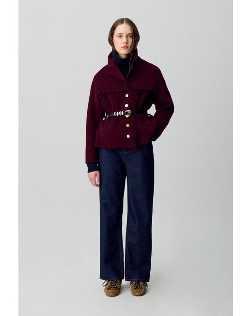 Claudie Pierlot Blue Kurzmantel Aus Wolle Mit Fransen