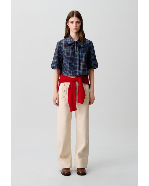 Claudie Pierlot Red Checked Tie-Neck Shirt