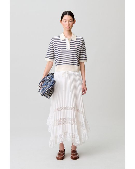 Claudie Pierlot White Floral Pleated Skirt