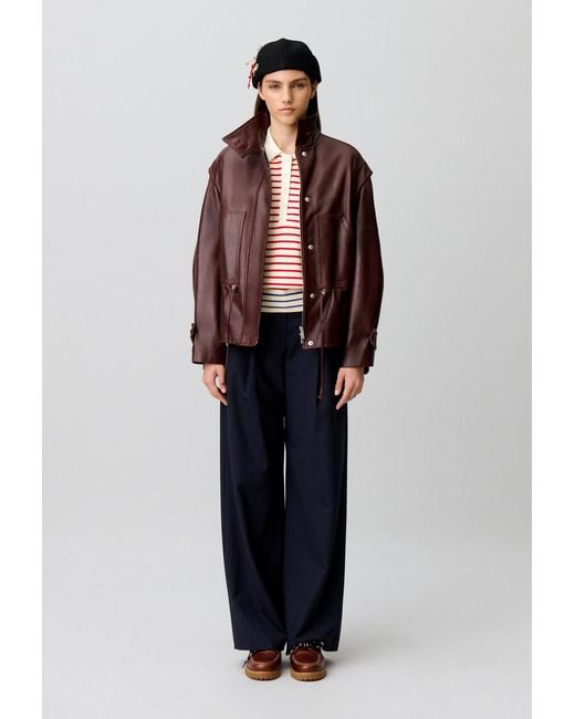 Claudie Pierlot Red Wide-Cut Leather Jacket