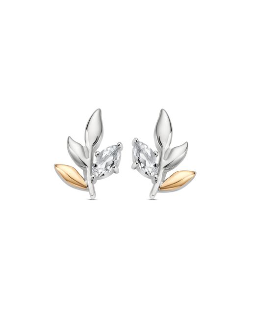 Clogau Metallic Royal Sterling Leaf Stud Earrings With Topaz