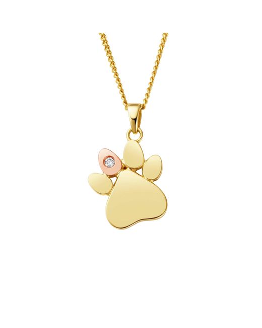 Clogau Metallic Paw Prints 9Ct Solid Pendant With Diamond