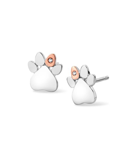 Clogau Metallic Paw Prints Sterling Stud Earrings With Topaz