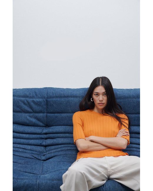 Closed Orange Damen Kurzarmshirt Aus Woll-Seiden-Mix, (Größe)
