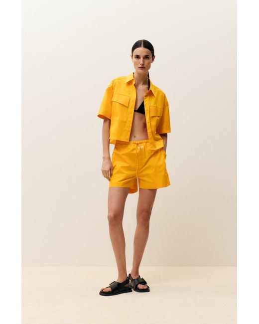 Closed Yellow Damen Kurze Bluse Aus Baumwoll-Popeline, (Größe)