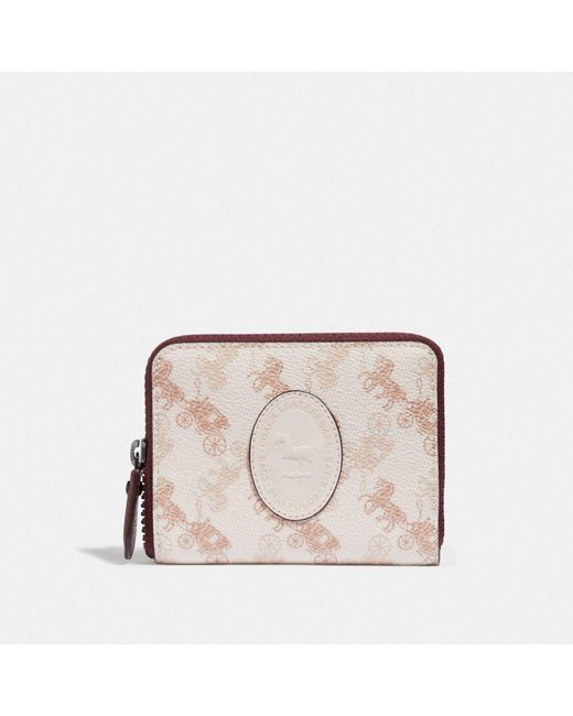COACH Brown Small Zip Around Wallet With Horse And Carriage Print And Archive Patch