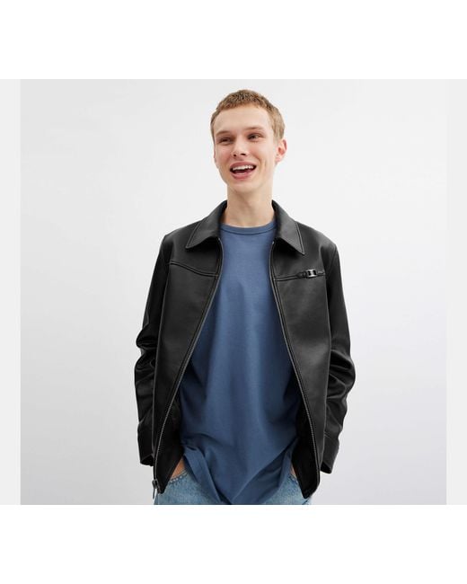 COACH Black Heritage C Lightweight Leather Jacket for men