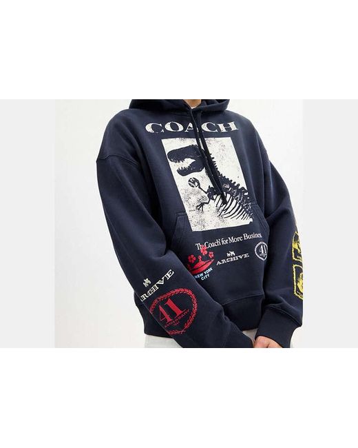 COACH Black Dinosaur Collage Relaxed Hoodie