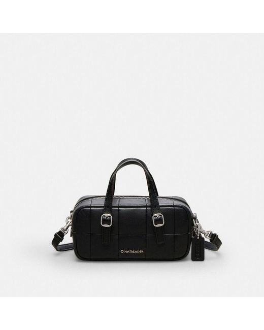 COACH Black Ego Mini Satchel Bag In Checkerboard Upcrafted Leather With Crossbody Strap