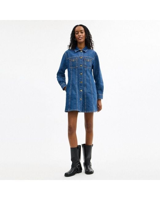 COACH Blue Long Sleeve Denim Dress