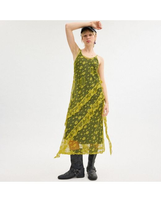 COACH Green Ruffle Lace Dress