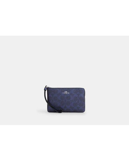 COACH Blue Corner Zip Wristlet