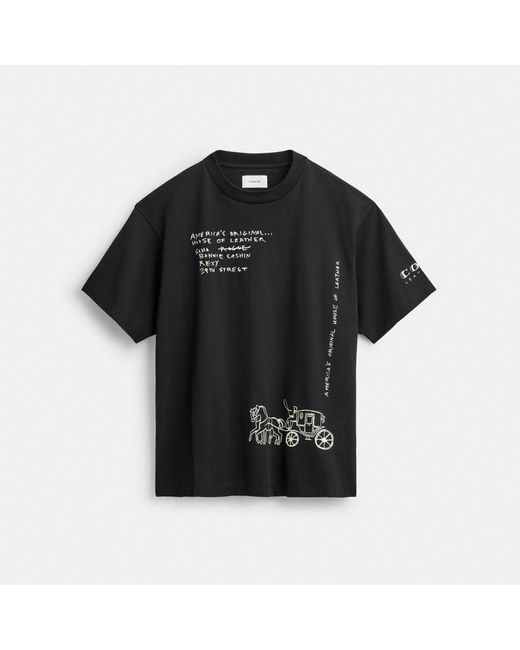 COACH Black Sketch Horse And Carriage Relaxed T Shirt In Organic Cotton for men
