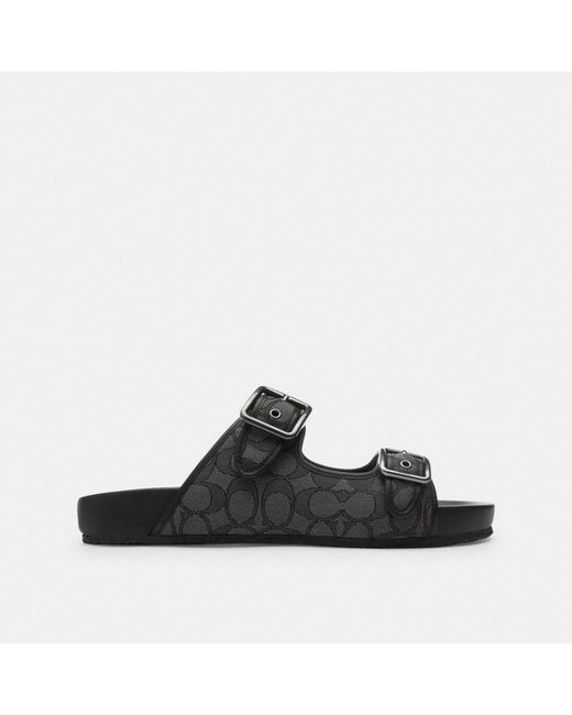 COACH Black Signature And Leather Buckle Strap Sandal for men