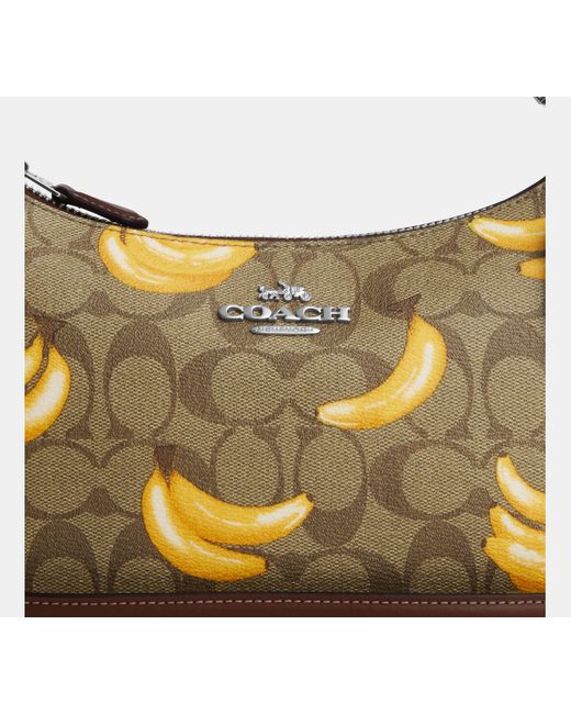 COACH Black Teri Shoulder Bag With Banana Print - Brown | Pvc