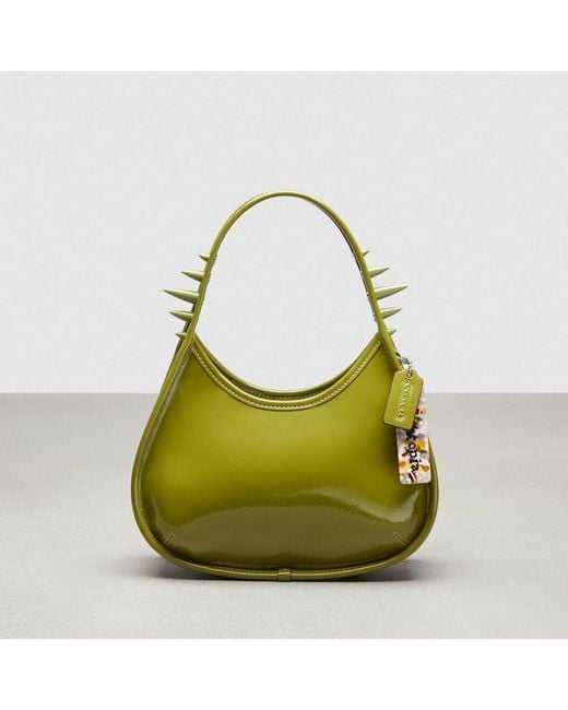 COACH Green Ergo Bag In Crinkle Patent Topia Leather: Spikes