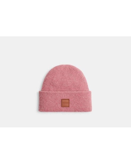 COACH Black Knit Beanie With Leather Patch